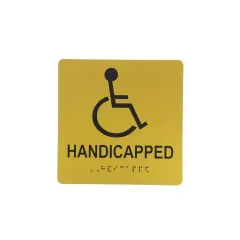 japan CUSTOM silvery YELLOW safety metal Acrylic braille toilet sign for handicapped for Shangchao Hardware 100 - 1999 pieces