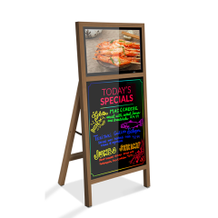 8h Battery Powered Floor Standing Digital 21.5 Inch LCD Signage With LED Writing Board For Coffee/Bar/Mall