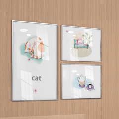 Wall hanging poster frame, aluminum alloy narrow edge picture frame, display board, advertising frame system frame, no punching photo frame, promotional frame 4060 brushed silver open style corner pro