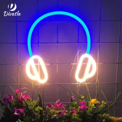 DIVATLA Dropshipping Headphone Neon Sign 5V USB Blue Neon Lights Over-Ear Headphones Shaped Led signs for Game Room, Audio Room 4W Green 4W 1.5m