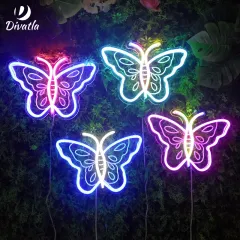 DIVATLA Amazon hot sale pink blue butterfly 5v neon lights home neon sign clear acrylic neon night light 4W BLUE+WHITE 4W 1.5m